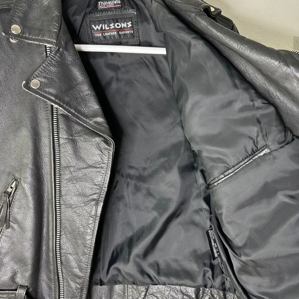 Vintage Wilsons Leather Motorcycle Jacket Mens‎ Small Black Eagle Embossed Biker